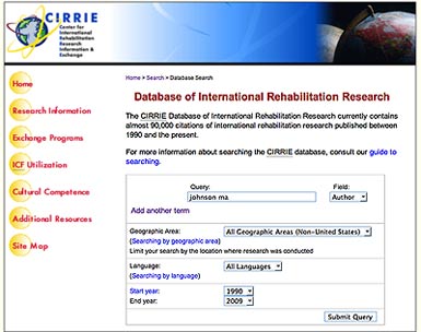CIRRIE Database of Internatioinal Rehabilitation Research - Guide to Searching by Author
