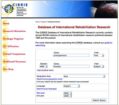 CIRRIE Database of Internatioinal Rehabilitation Research - Guide to Searching Limits